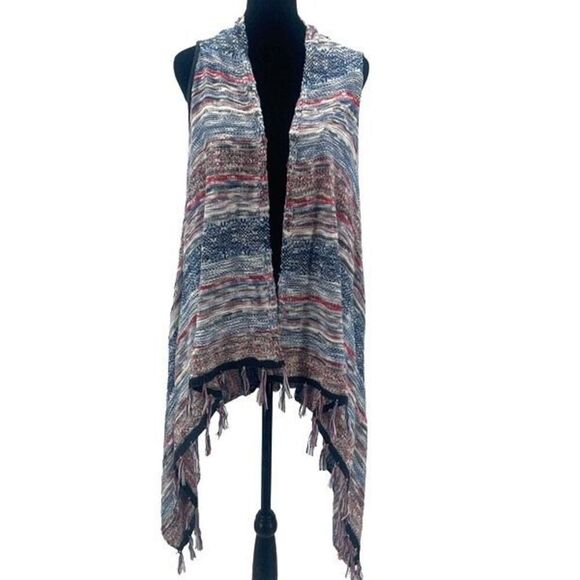 Style & Co. Womens Open Front Fringe Asymmetrical Poncho Multicolor Size Medium - Picture 1 of 6